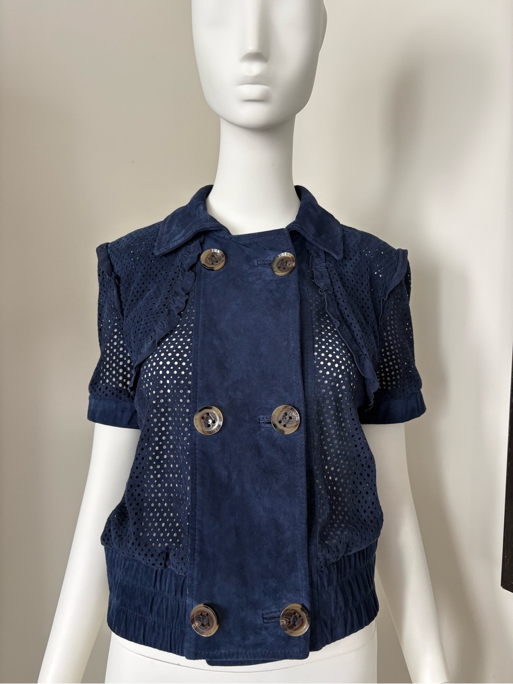 RED Valentino Navy Perforated Short-Sleeve Jacket
